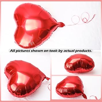 21 Pcs 18 Inch Red Pink Rose Gold Heart Foil Helium Balloons with Ribbons
