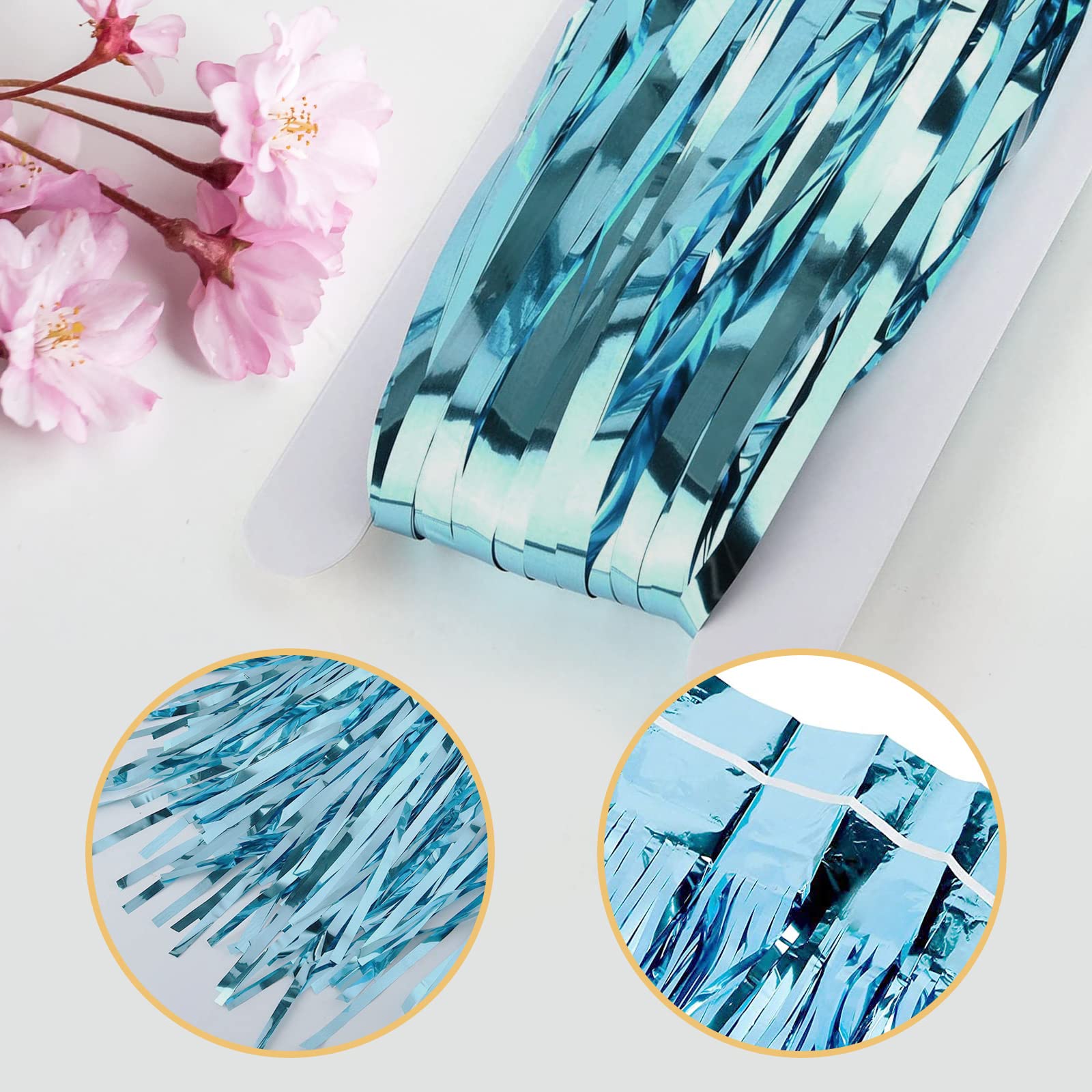 Lot de 10 rideaux à franges métalliques à franges pour fête d'anniversaire, fête prénatale, fiançailles, mariage, Noël (bleu) 1 x 2,5 m