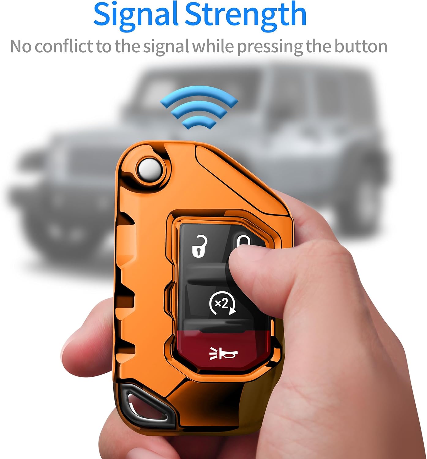 Compatible with Jeep Key Fob Cover with Leather Keychain Soft TPU Protection Key Case for 2018-2026 Wrangler JL JLU Rubicon Wagoneer Gladiator JT Sahara JLU Remote Key (Orange)