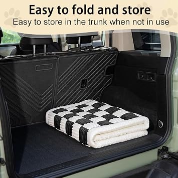 Backseat Pet Bed Mat for Roush Performance Mustang 2001-2004 2006-2017 2019-2021, Non-Slip Backseat Extender Pet Blanket, Plaid Dog Bed, Washable Car Seat Protector for Dogs