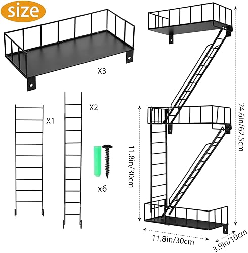 Miniatura 9 de Zonon Estante de escape de incendios, estantes colgantes de pared, decoración de escalera de metal, estantería genial, organizador de pared,