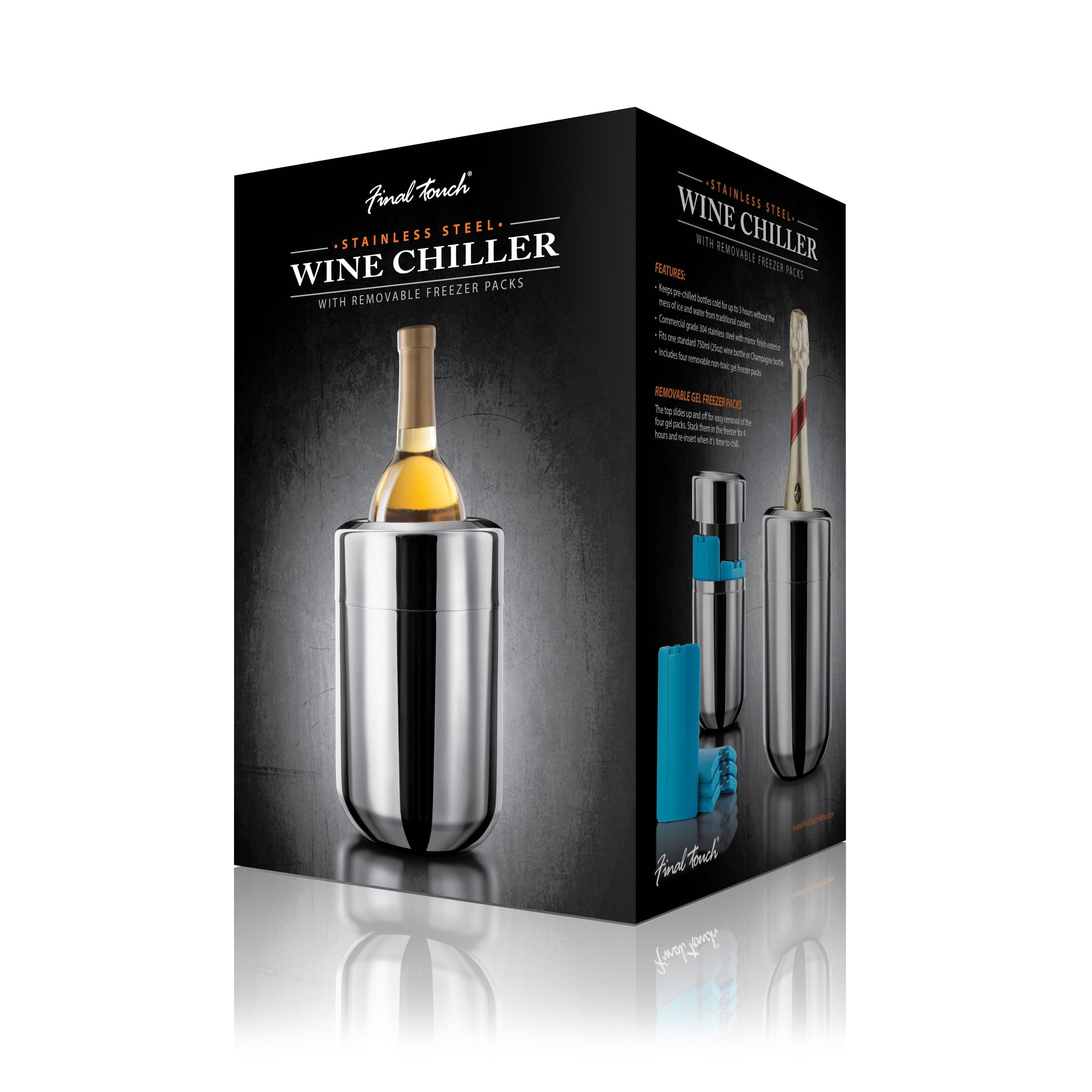 Final Touch - Refrigeratore in acciaio inox per vino – gel raffreddante rimovibile per vino