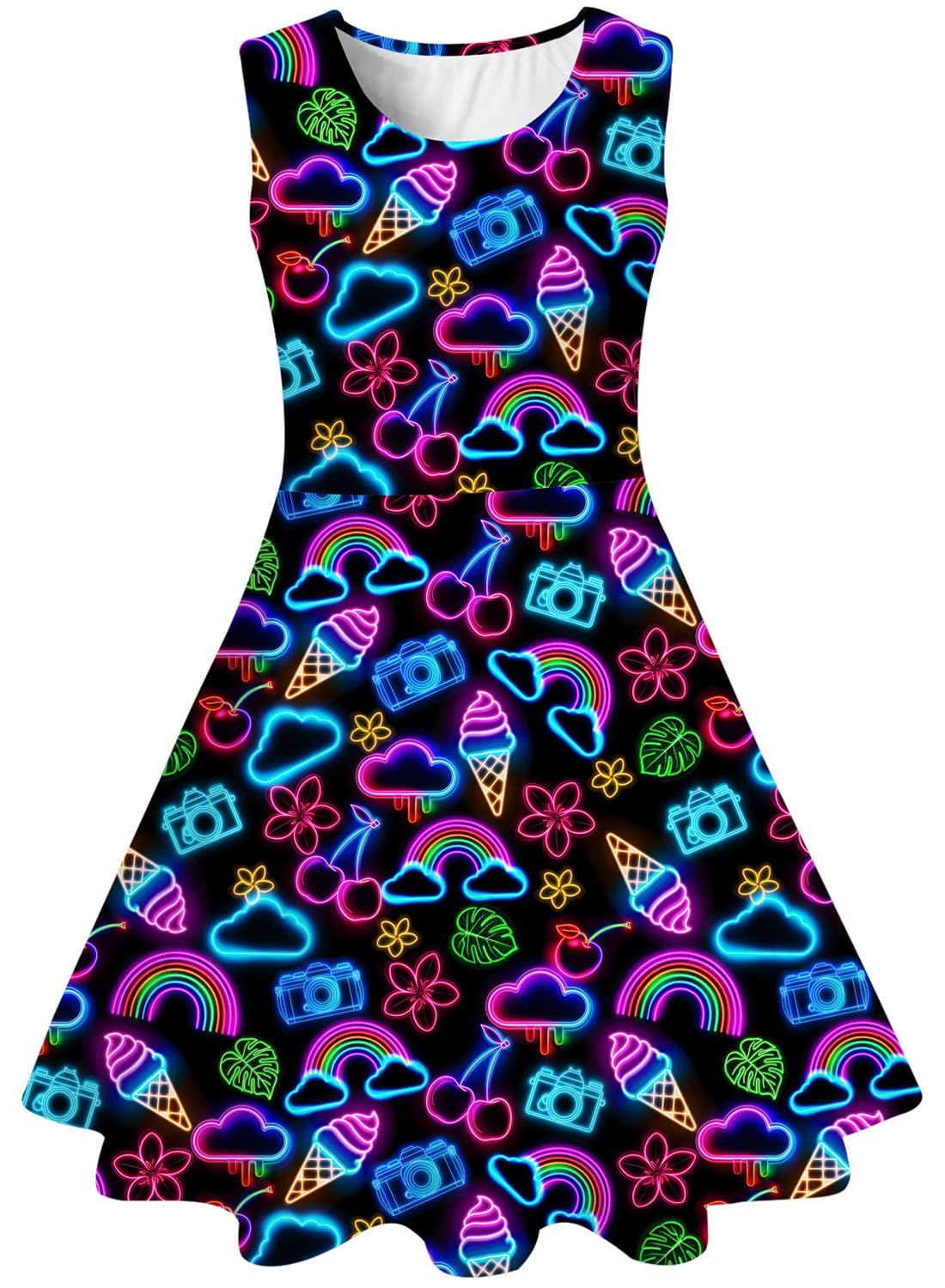 kids4ever Mädchen Kleid Ärmellos Sommerkleid Rundhals A-Linie Swing Kleid Meerjungfrau Galaxie Prinzessin Party Geburtstag 4-12 Jahre