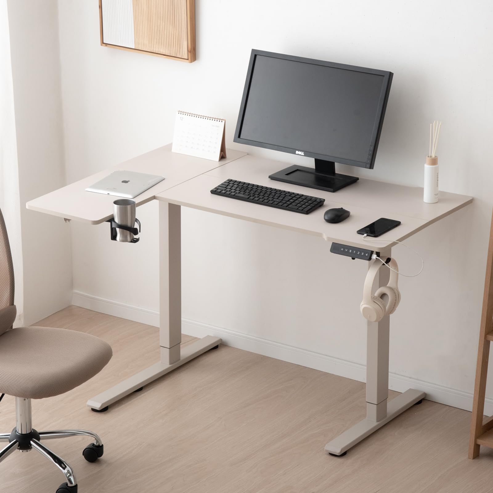 Amazon | タンスのゲン 昇降デスク 電動 幅120㎝ 静音昇降 L字 USB付き