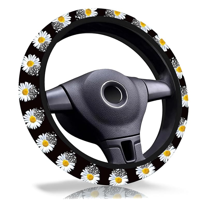 Capa para Volante com Estampa de Margaridas e Borboletas em Neoprene Ldntly 38,1 cm
