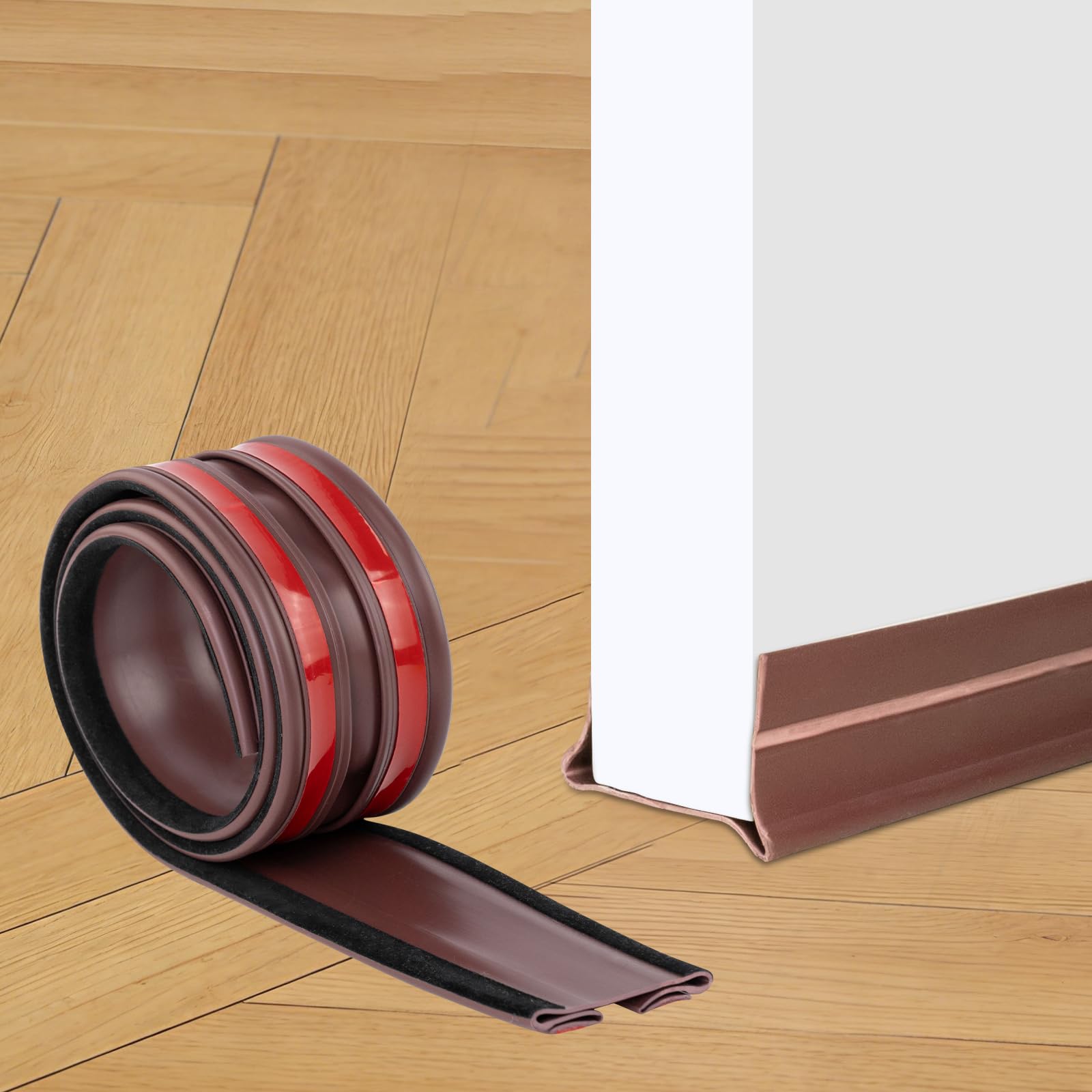 DRERIO 93*4cm Door Draft Excluder for Doors Self Adhesive Door Draft Excluder Strip, Cuttable Draught Excluder for Bottom of Doors, PVC Double-Sided Door Sealing Strip Sound Proofing for Doors (Brown)