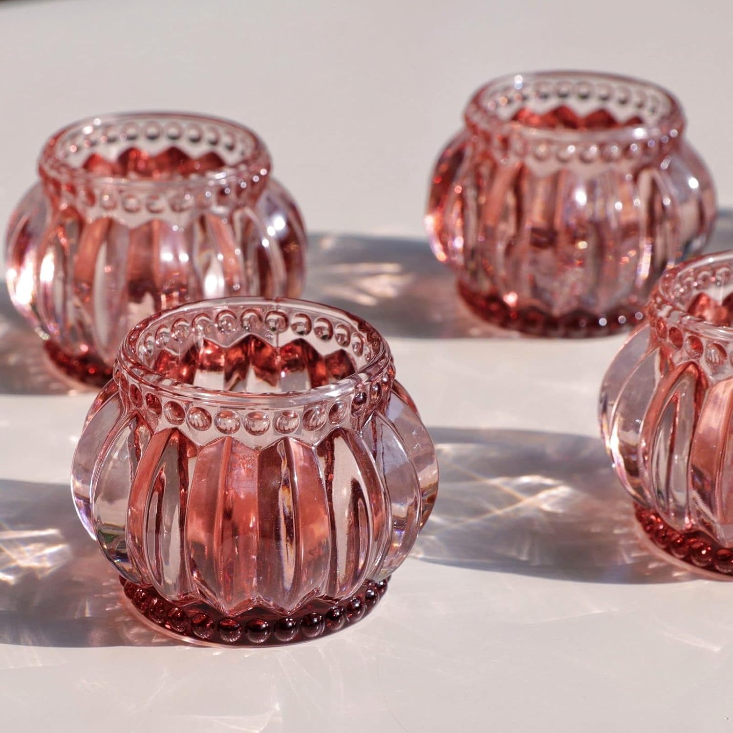 Woho 12pcs Rose Gold Tea Lights Candle Holder for Wedding Party, Glass Tealight Candle Holder for Valentines Day Decor, Votive Candle Holders for Home Decor