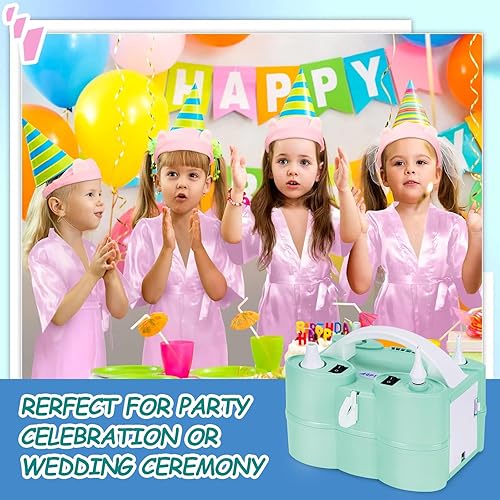 Miniatura 2 de AGPTEK Electric Air Balloon Pump, 110V 600W Rose Red Portable Dual Nozzle Inflator/Blower for Party Decoration C-Verde-3 en 1