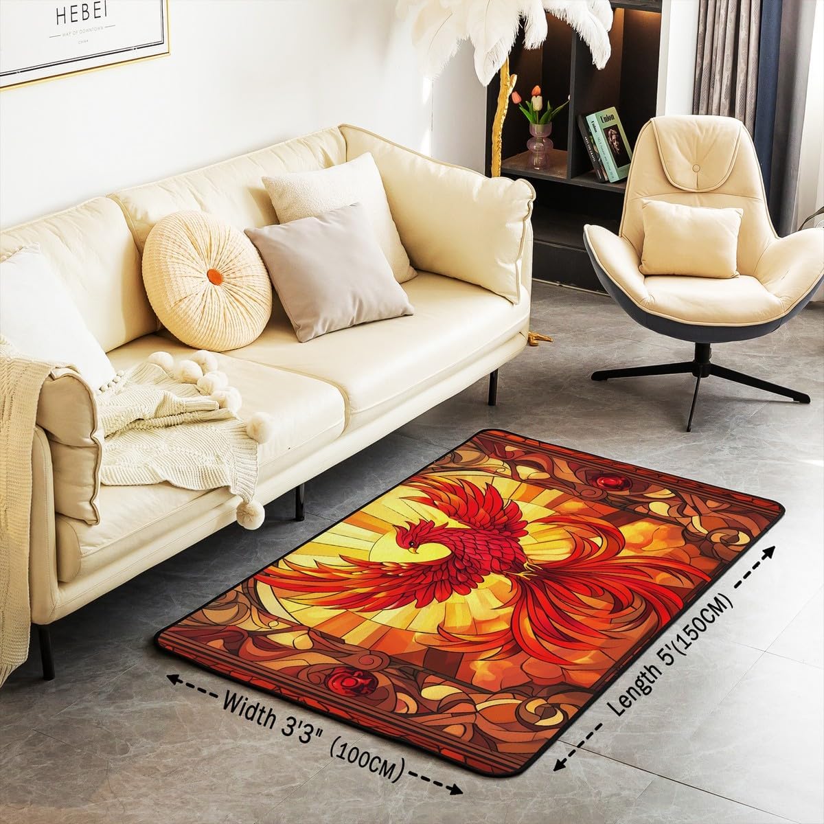 Flying Phoenix Kids Area Rug,American Phenix Western Birds Mats Rugs for Boys Girls,Geometric Abstract Patchwork Bath Carpets,Red Brown Retro Bath Rugs,Absorbent Floor Mats,3'x5'