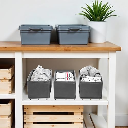 Miniatura 7 de Paquete de 9 organizadores de cajones plegables - Organizador de cajones de ropa para ropa, gris oscuro (10.6 x 5.5 x 4.3 pulgadas, tela no tejida)