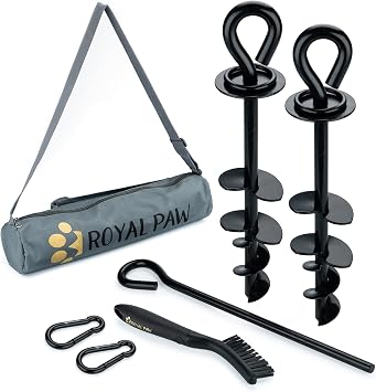 ROYAL-PAW Dog Tie Out Stake - for Large Dogs up to 210 lbs - Heavy Duty Dog Stake for Yard, Beach & Camping Outside - Best in Ground Anchor for a Dog Cable, Leash, Lead Tether 1, Black
