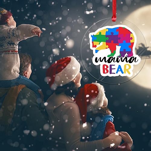Miniatura 127 de Adorno de Navidad Mama Bear Novedad Acrílico Adornos de Navidad Mama Bear Autismo Rompecabezas Colorido Oso Navidad Colgante Ornamento Puzzle Piezas