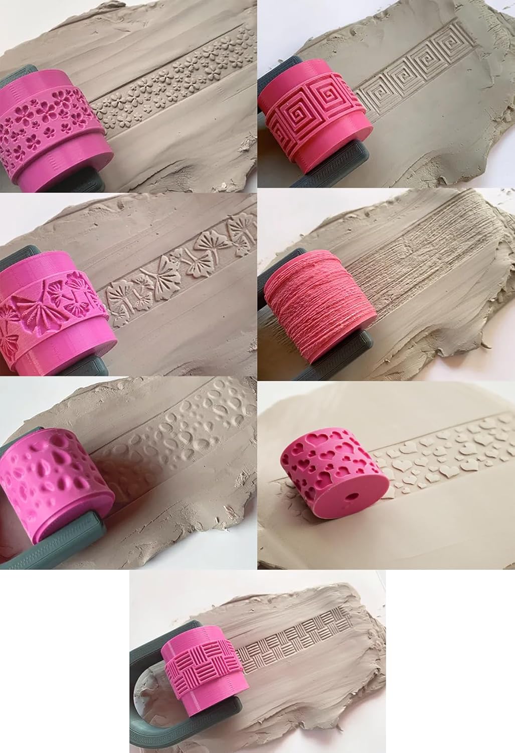 Clay Roller 7 Pc Texture Roller Set with Handle for Pottery Tools, PLA Clay Roller Clay Tools