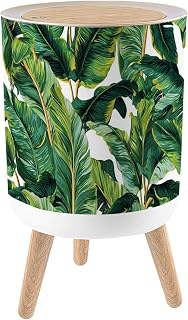 Trash Can with Lid Tropical Palm Leaves Jungle Leaf Seamless Floral Small Garbage Can with Legs Waste Bin Press-Top Lid Wastebasket for Kitchen Bathroom Living Room 7L/1.8 Gallon