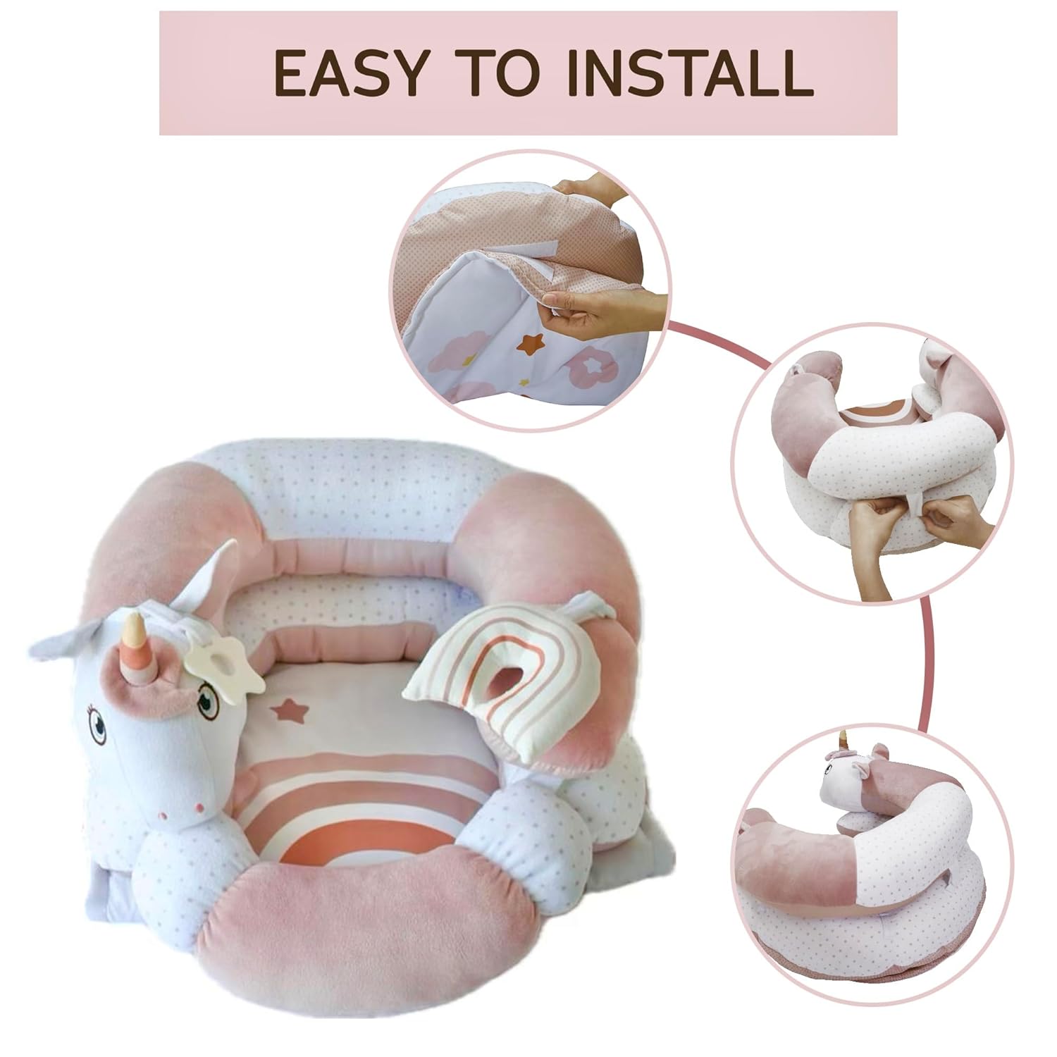 2-in-1 Tummy Time Mat and Seated Support with Two Toys – for Newborns and Babies – Includes Detachable Cushion for Supervised Play & Head/Neck Development (Blush) - Image 3