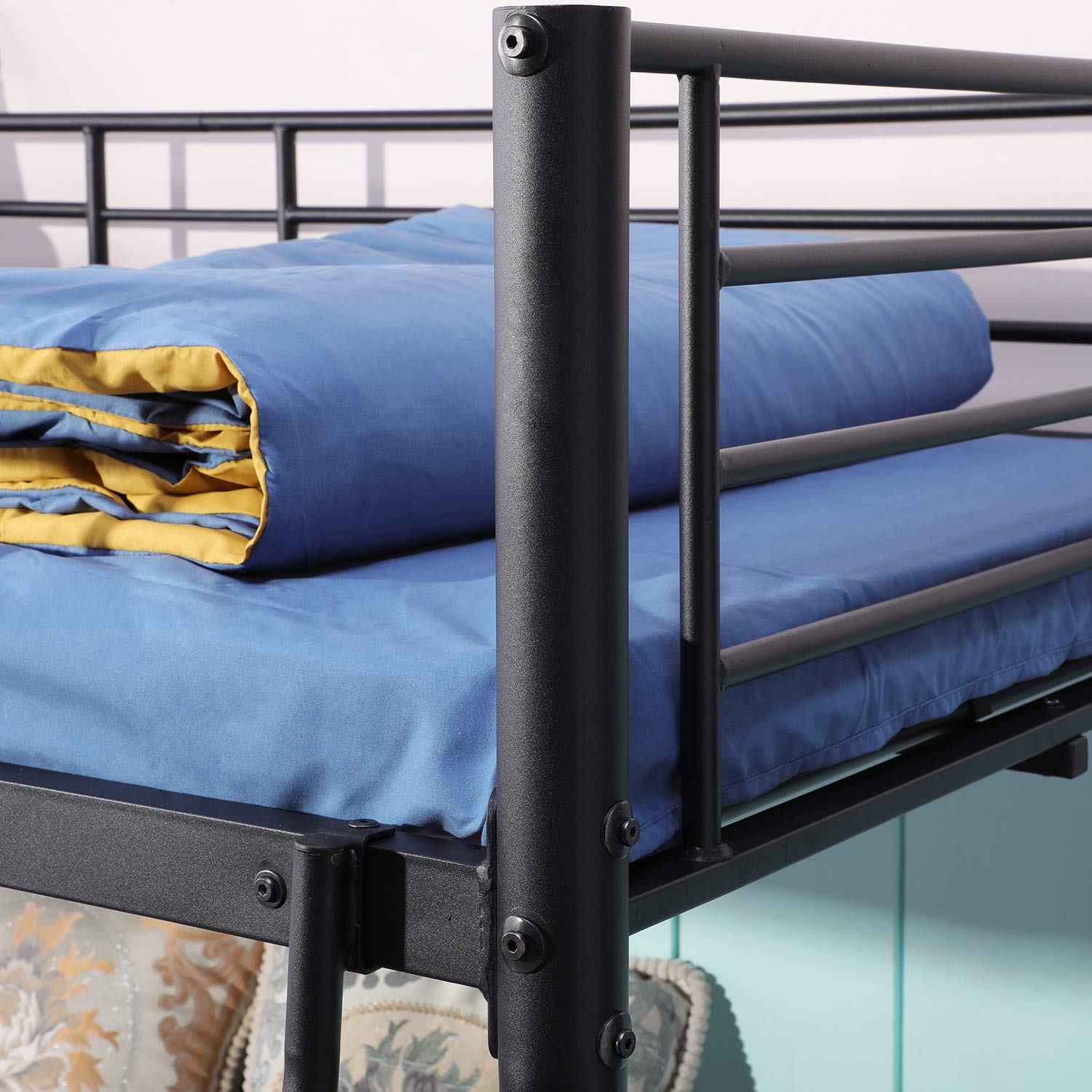 DORAFAIR Somier Litera de Metal para 3 Personas,Matrimonio Cama 140x200cm y Cama Individual 90x200cm,Negro