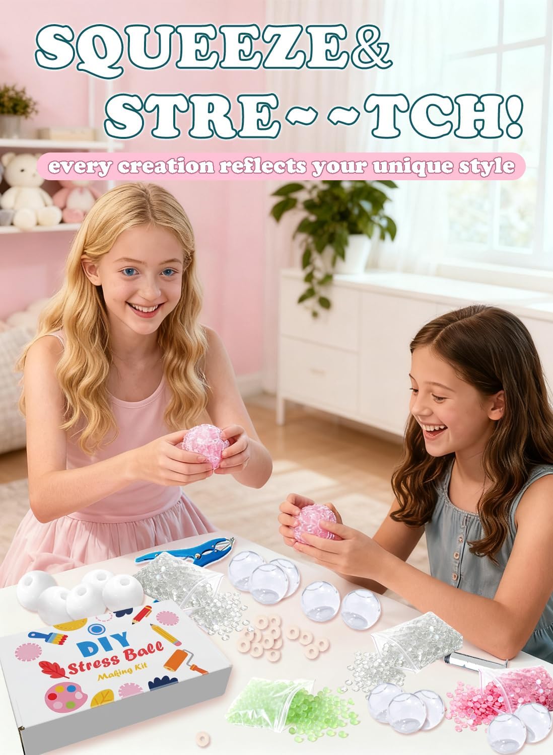 Donpidd DIY Stress Ball Making Kit 15 TPR Skins,4.2 oz Fillers,1 Vacuum Tool,20 Cable Tie for Create ASMR Anxiety Relief Toys Crunchy Relaxing (1 Set)