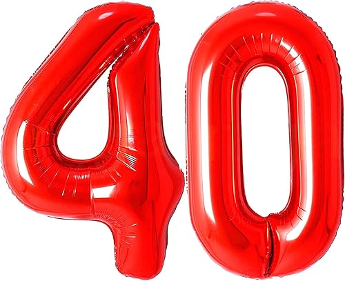 Globos rojos gigantes para cumpleaños n.° 40, 40 pulgadas, decoraciones rojas para cumpleaños n.° 40 para hombres, decoraciones de cumpleaños n.° 40