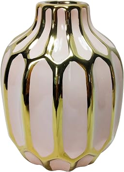 Elegant Ceramic Vase for Living Room Decor and Home Decor Accent - Modern Decorative Flower Vase for Room, Bedroom, or Office Desk - Designed for House and Table Decor - 8", Pink & Gold