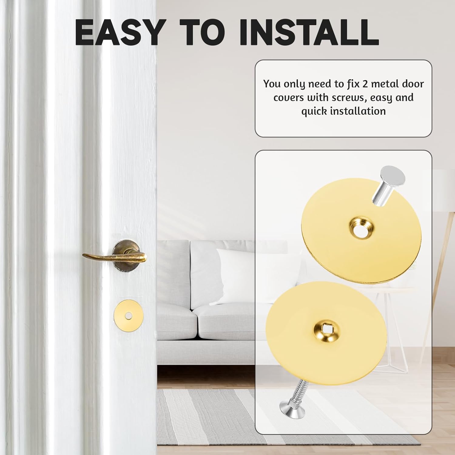 Door Hole Cover Plate, Door Knob Cover Door Knob Plate 2-5/8" Diameter Gold Door Knob Covers Door Hole Filler Plate for Home Security