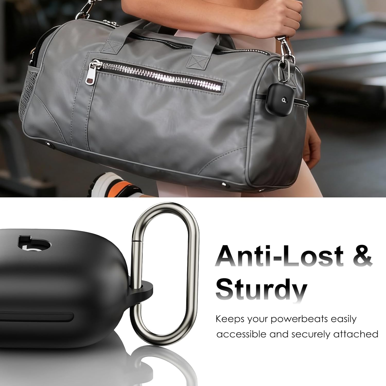 Compatible with Beats Powerbeats Fit Case Cover, Soft Silicone Shockproof Protective Skin Case for Powerbeats Fit Earbuds 2025 with Cleaner Kit & Carabiner, Top Logo Visible (Black) - Image 5