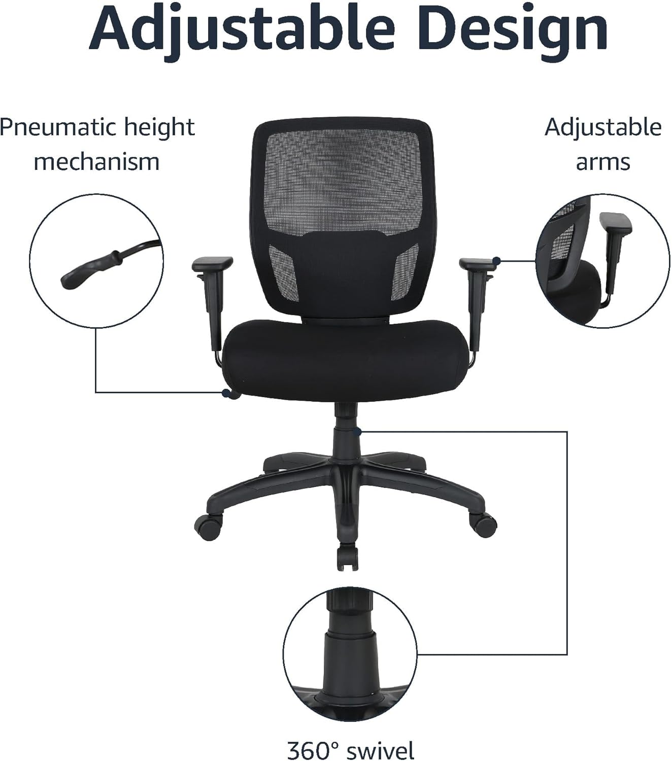 Amazon Basics Big and Tall Mesh Office Chair with Adjustable Armrests, Lumbar Support, Adjustable Height, 400lbs Capacity, Black - Image 4
