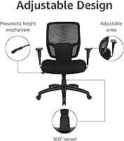 Vista 4 de Yaxa Basics Silla de oficina de malla grande y alta con reposabrazos ajustables, soporte lumbar, altura ajustable, capacidad de 400 libras
