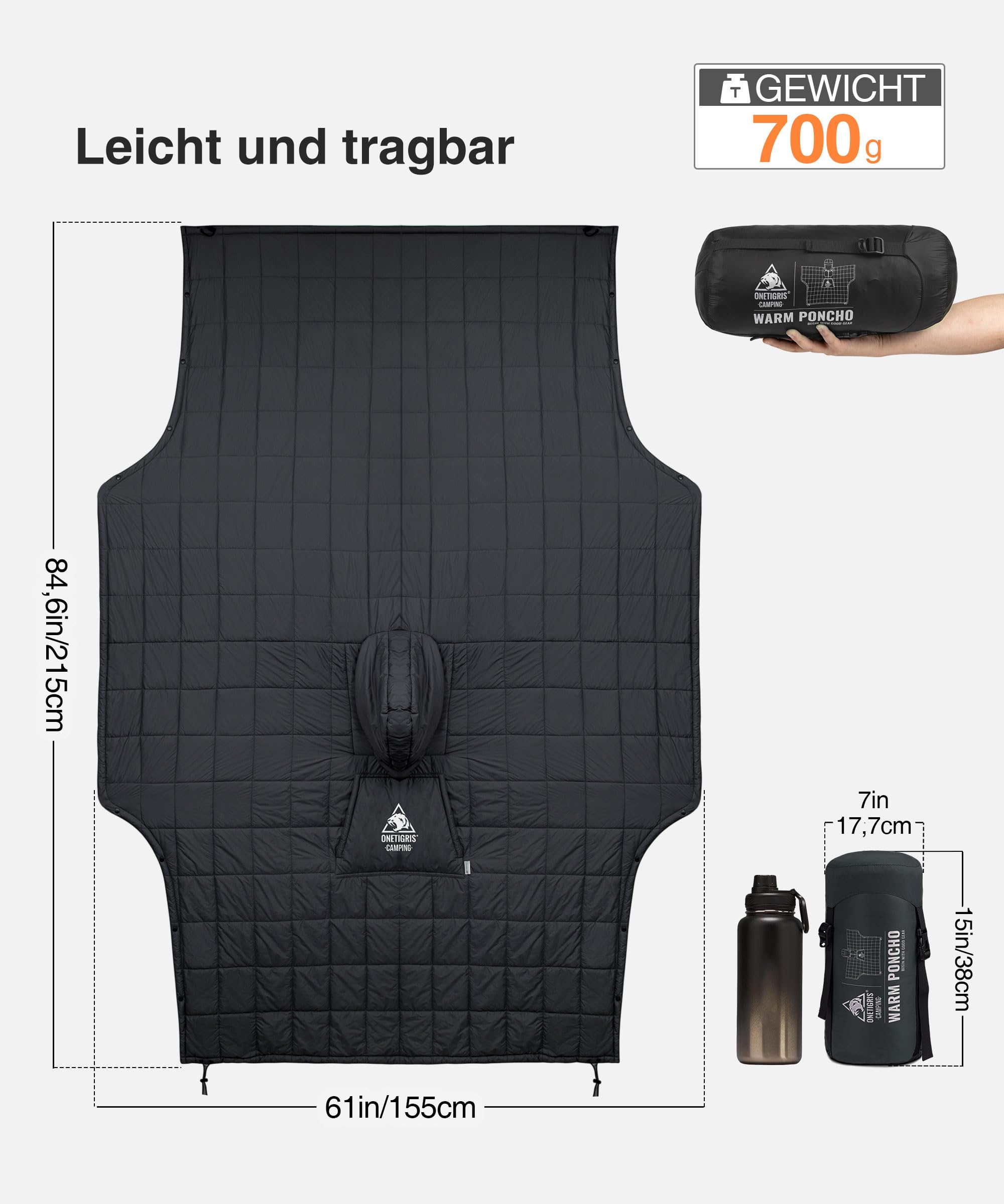 OneTigris Manta de poncho de camping con aislamiento Thinsulate 3M, manta impermeable cálida, con bolsillos grandes, manta portátil con capucha para exteriores, senderismo, viajes