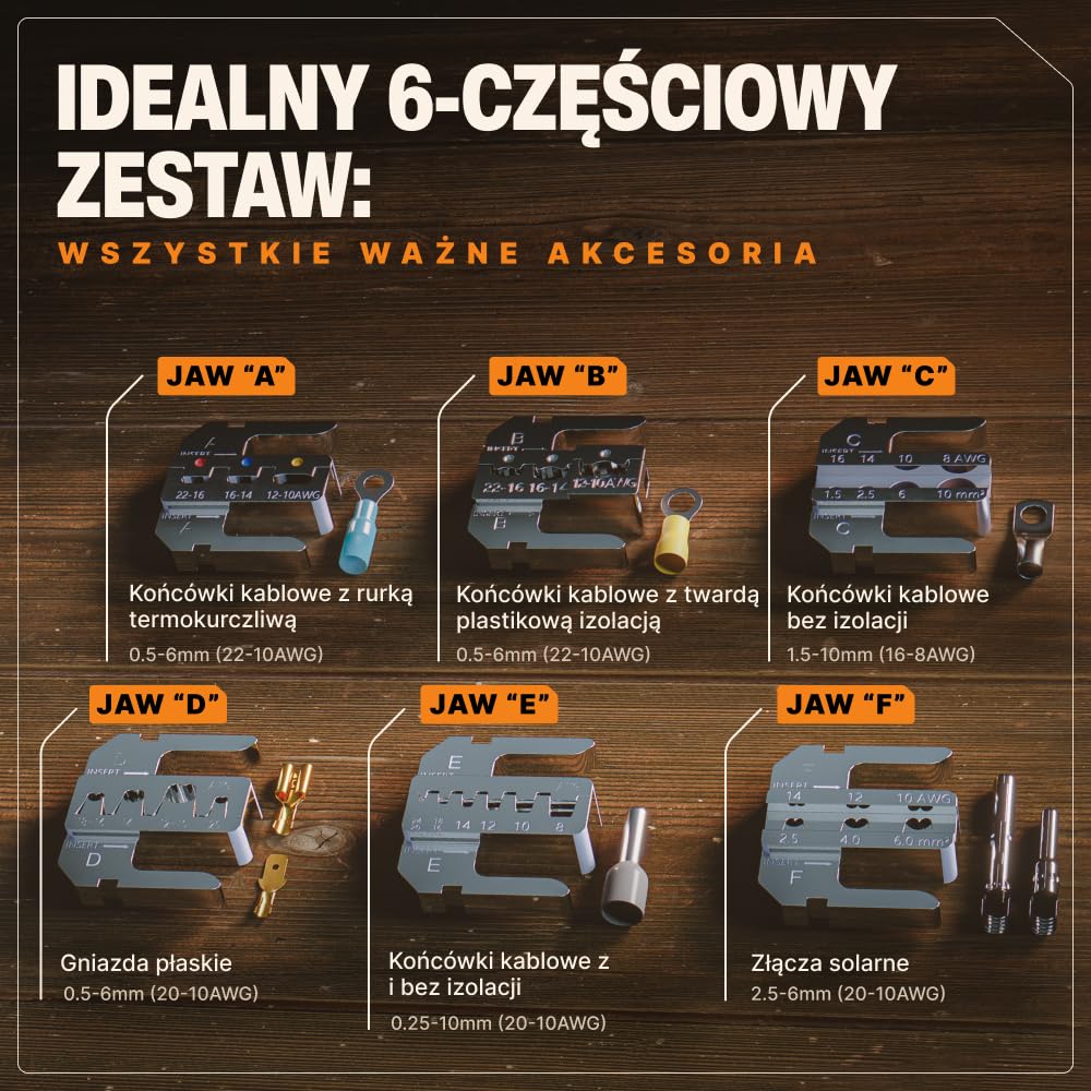 BAURIX® Zaciskarka z wymiennymi szczękami – zestaw dla elektryka | Model HEKTOR PRO. Szybka zmiana matryc do tulejek, ko