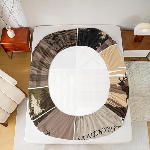 Miniatura 307 de Sábana bajera ajustable de oso de caza, juego de ropa de cama a cuadros de búfalo, sábanas de retazos de cabaña rústica para niños, niños, Multi