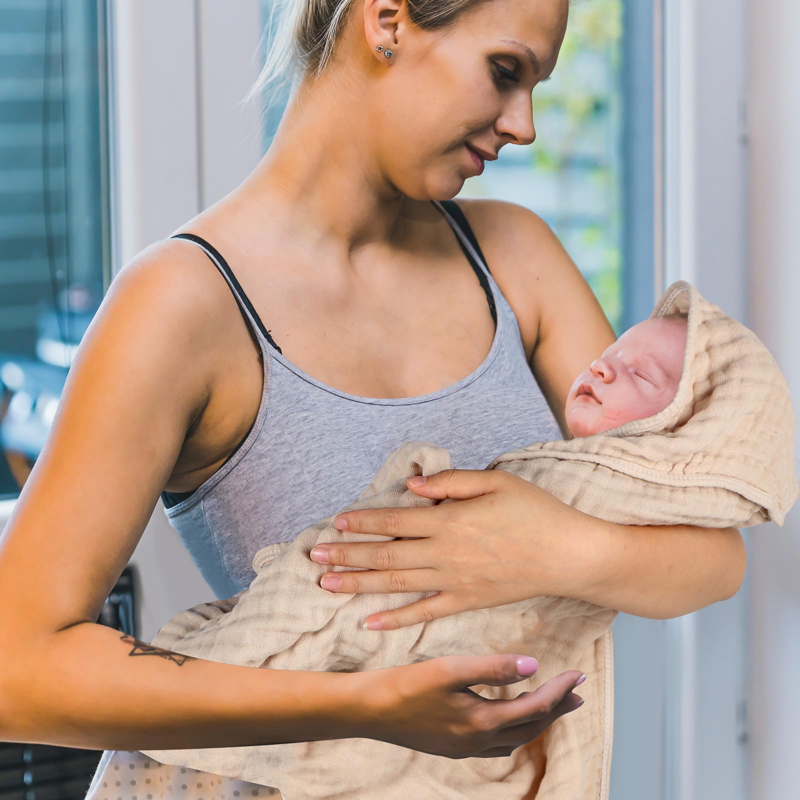 VitalCozy Juego de toallas de baño con capucha para bebé, 6 capas, muselina de algodón, toalla para niños pequeños, paños para eructos, regalos de ducha, regalo de registro de recién nacidos, manta de