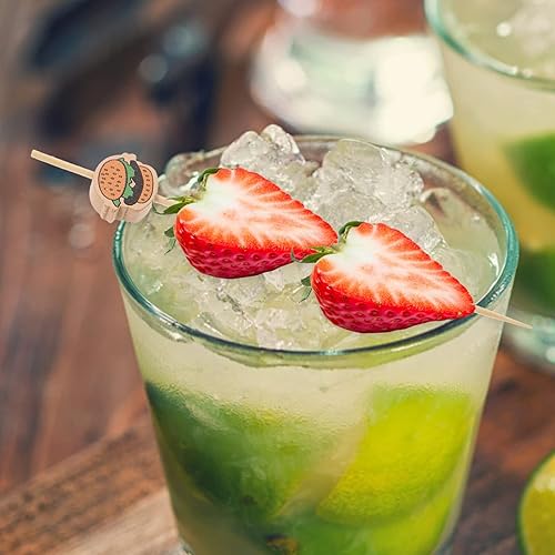 Miniatura 3 de Kichvoe 100 piezas de hamburguesa cóctel palillos de fruta de madera postre degustación palillos de dientes sándwich tapas aperitivos pinchos sushi