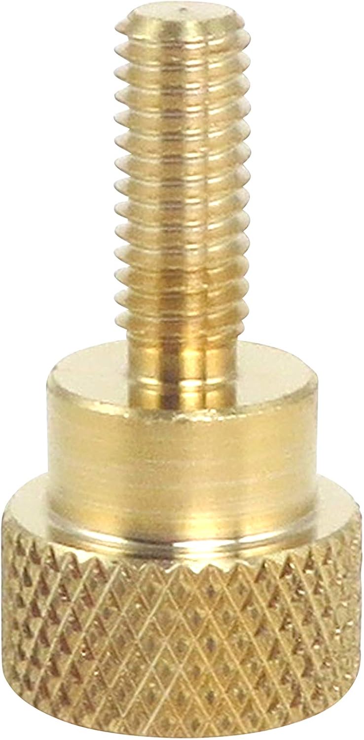 10 Pack Solid Brass Diamond Knurled Thumb Screws Knobs with Straight Shoulders Right-Hand Threads SAE Flat Tip Uncoated (10-32 x 1/2 inch Long Threads)