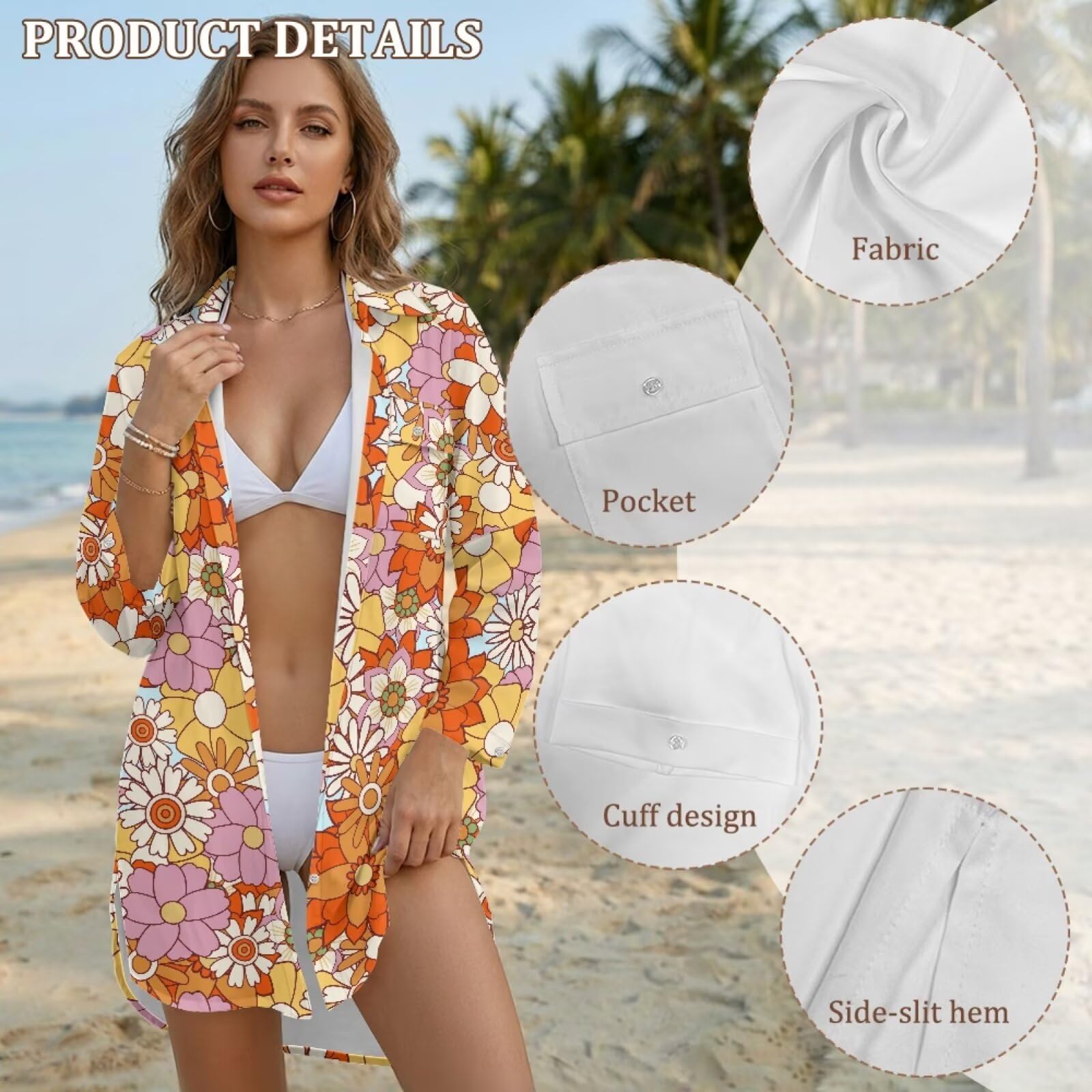 Salida de baño con botones para mujer, salida de baño de longitud media con bolsillo, S-3XL