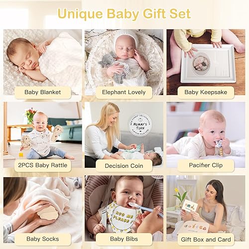 Miniatura 2 de Regalos de baby shower para niños y niñas, cesta de regalos para bebés, manta para recién nacidos, juguetes de sonajero, clip de recuerdo, chupete,