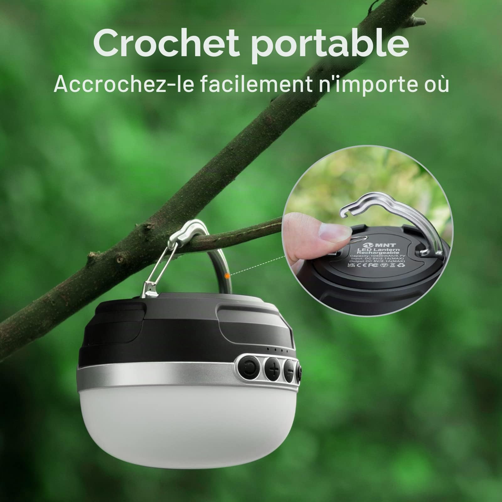Lampe de camping LED 10400 mAh rechargeable avec batterie RVB - Plusieurs variations de couleurs - Intensité variable en continu - Lampe d'aspiration magnétique pour maison, camping, randonnée