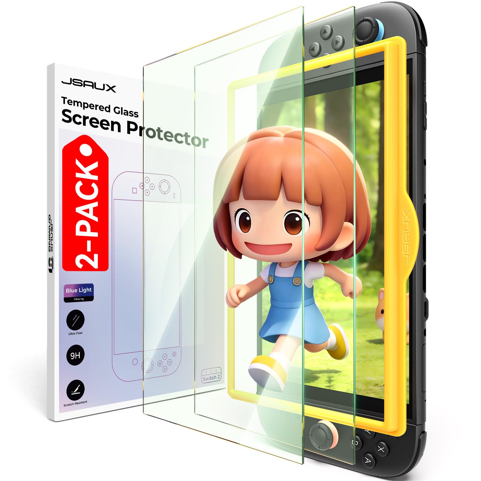 JSAUX 2-Pack Blue Light Blocking Screen Protector for Nintendo Switch 2