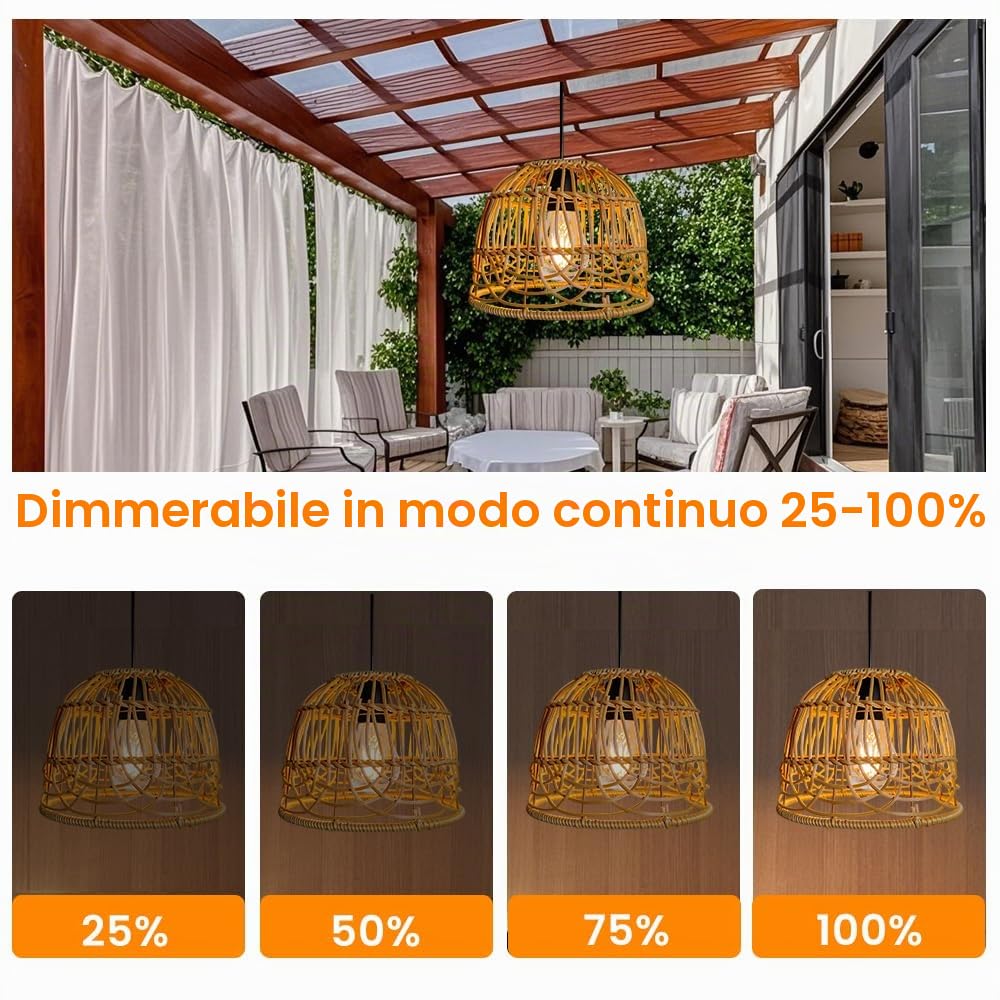 Lampadario Solare da Esterno, IP44 Lmpermeabile Lampada Sospensione Rattan Solare Con Telecomando, Lampadario a Sospensione Boho, Illuminazione Lampadario Rattan, Decorativa per Giardino