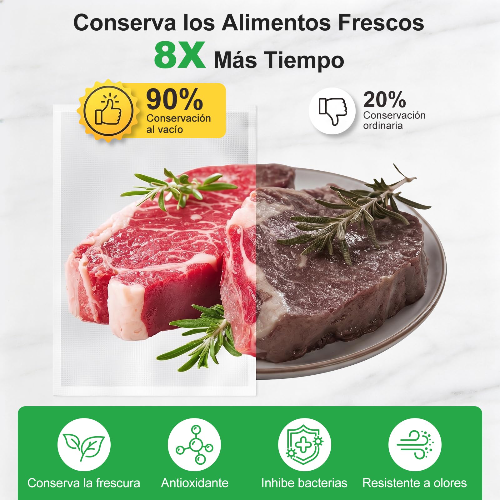 Aigostar Envasadora al Vacío, 9L/min, Pantalla Digital, Bandeja Extraíble | Envasadora al Vacío Doméstica con 6 Modos, Función Moist+, Cortador y Almacén de Rollos, Incluye 10 Bolsas y 2 Rollos