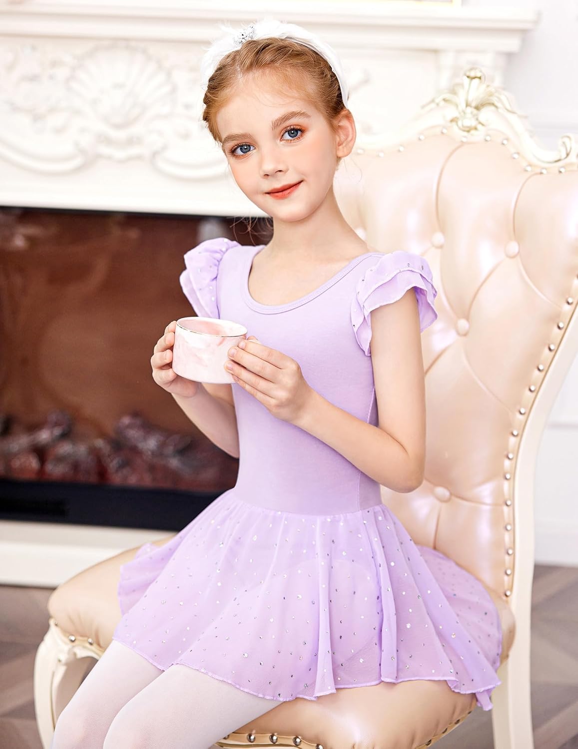 Arshiner Girls Shiny Ruffle Sleeve Ballet Leotard with Skirt Criss-Cross Back Dance Dresses - Image 5