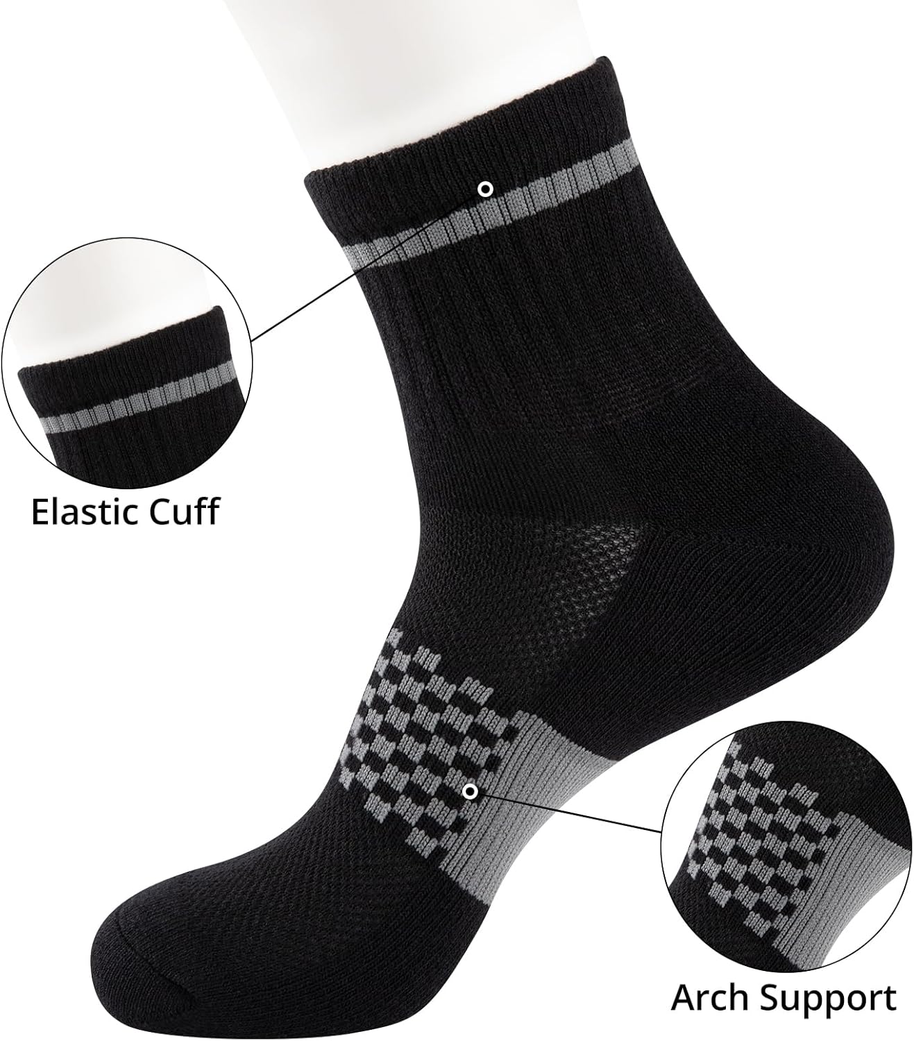 COOVAN Mens Atheltic Quarter Socks Cotton Thick Cushioned Moisture Wicking Running Sports Work Socks(8 Pairs) - Image 7