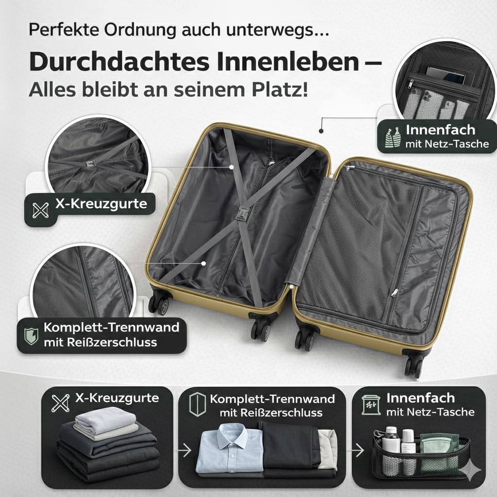 POSH Handgepäck Koffer 55x40x23 cm - Leicht Klein ABS Hartschalenkoffer - Reisekoffer 35L mit Zahlenschloss - Trolley mit 2,5 kg und 360° Leichtlauf Rollen - Für Kurzreisen bis 4 Tage