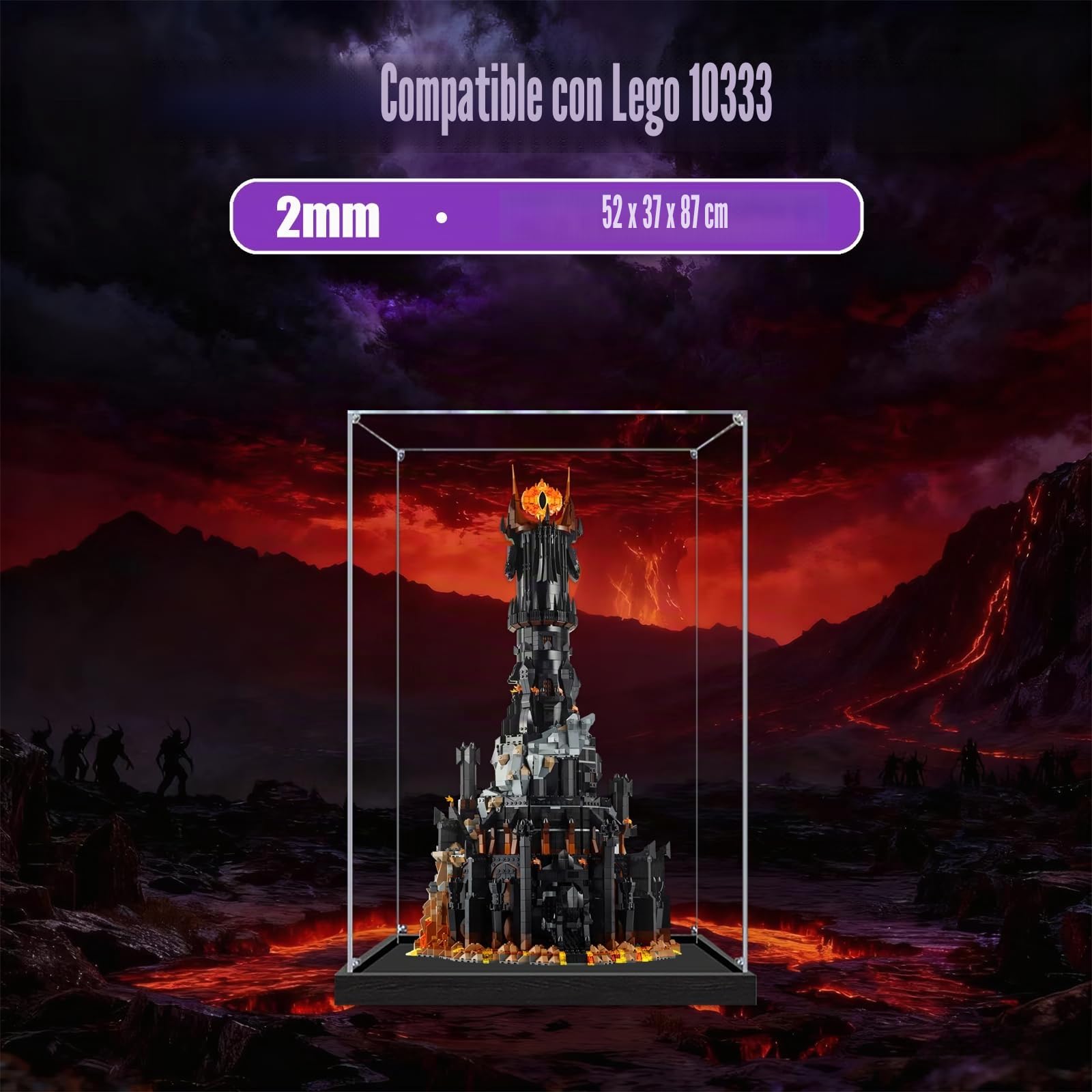 Vitrina de acrílico para The Lord of The Rings: Barad-deûr para Lego 10333, caja de almacenamiento transparente a prueba de polvo (modelo no incluido) (transparente 2MM)