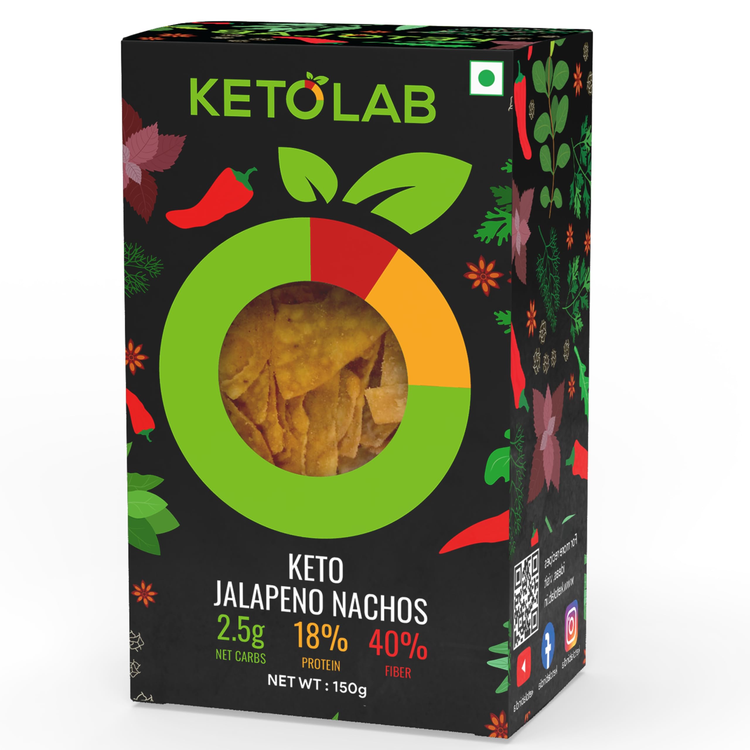 Ketolab Keto Jalapeno Nacho Chips, 150 g (Pack of 2) 2.4g Net Carb & 18% High Protein/Serving, Identical to Regular Nacho Chips, Low Carb, High Fibre, Low GI, Keto Diet, Weight Loss, Diabetic Friendly-image-29