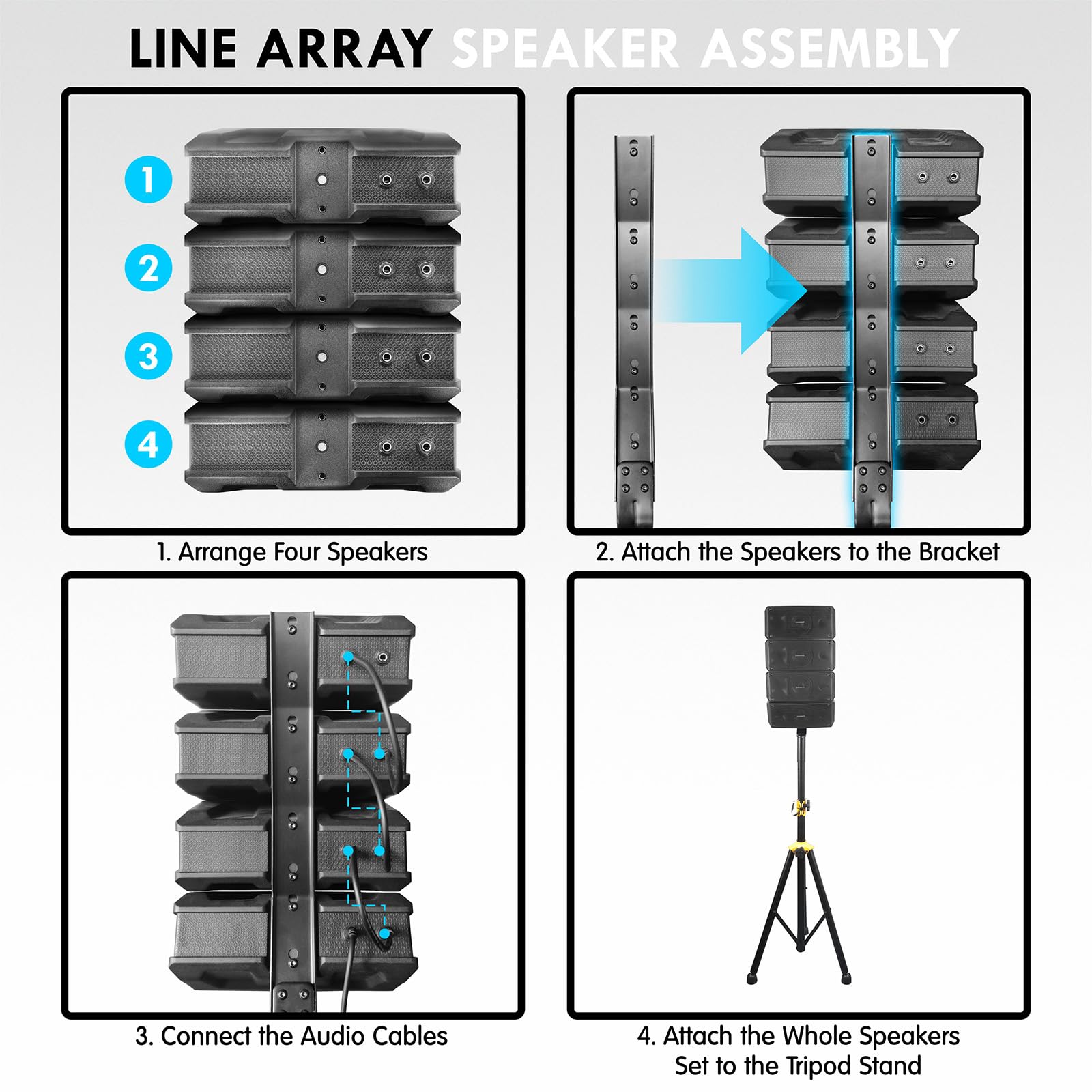 LOTAWAY GWS-042 Line Array Speakers Bluetooth PA Speaker System, 8 DJ Speakers with 15” Subwoofer Outdoor Speaker System, Passive PA Speakers Pair with Active Subwoofer Sound System for Church,Gig