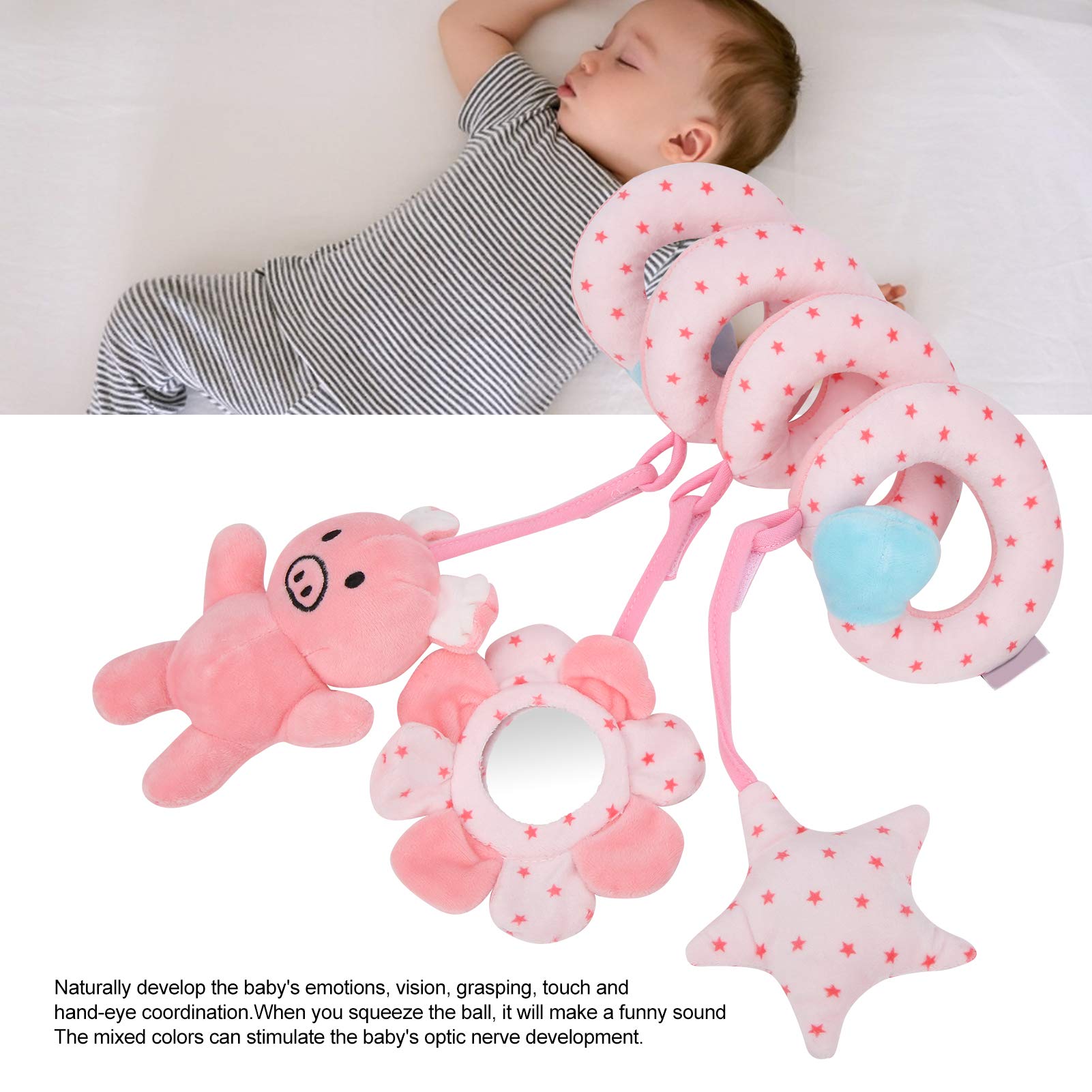 Naroote Baby Hanging Toys for Play Mat Car Toys Plush Hanging Spiral Activity Pram Crib Baby Crib Rattles Stroller for Babies Infant Boys Girls Gifts (Pink Pig) - Image 2