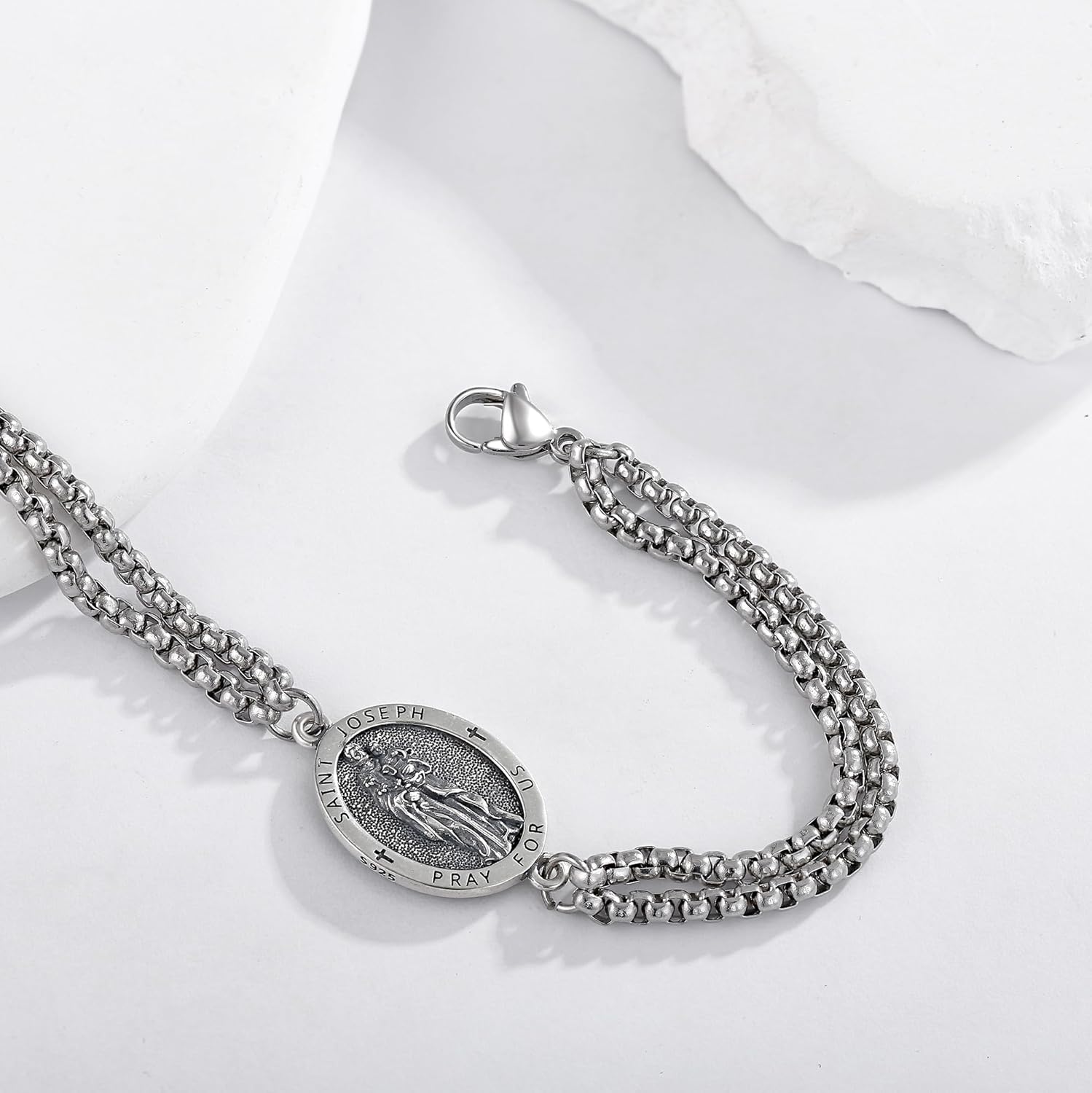 St Michael/Brendan/Joseph Bracelet 925 Sterling Silver Religious Protector Bracelet Saint Jewelry Religious Gifts for Men Women