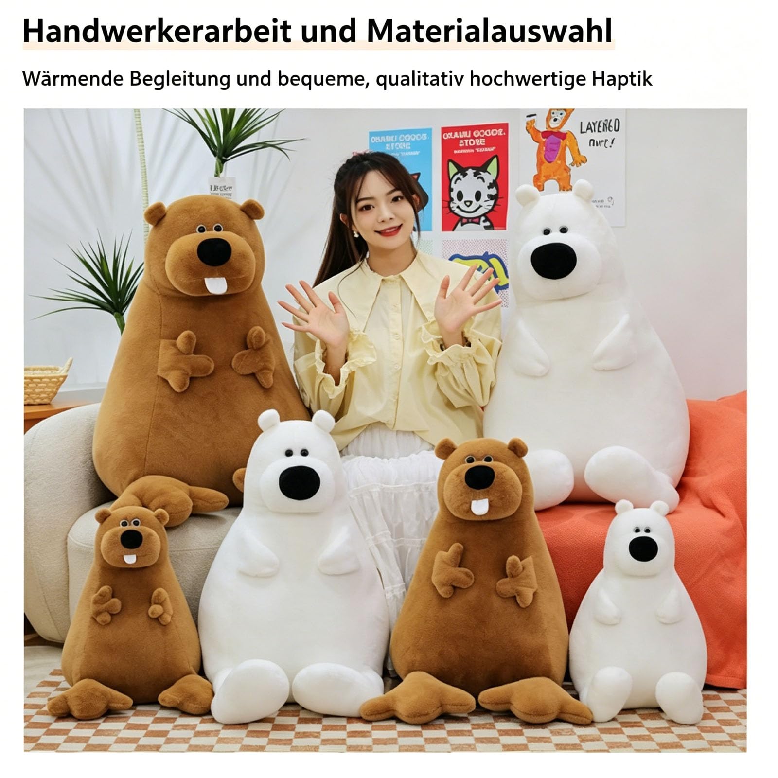 Eisbär Plüschtier Weiß, Murmeltier Plüschtier, Riesige Kuschel Teddybär Kuscheltier, Flauschiger Stofftier zum Spielen, Teddybär gefülltes Tier Plüsch Spielzeug Geschenk für Kind Freundin (60cm,Weiß)