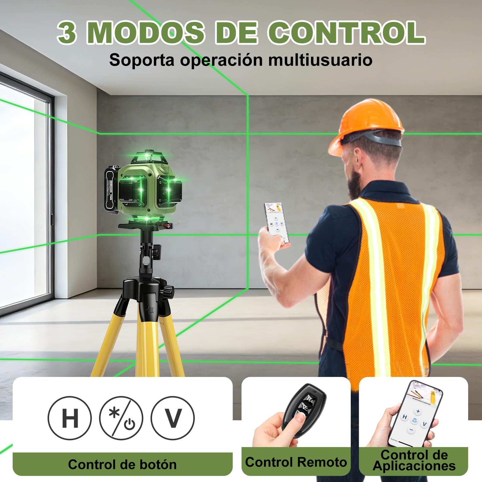 Nivel Láser Autonivelante 360 Grados, Nivel Láser Verde 16 Líneas con Trípode, Nivelador de Líneas Cruzadas Horizontales Verticales, para Obras Construcción, Decoración Hogar