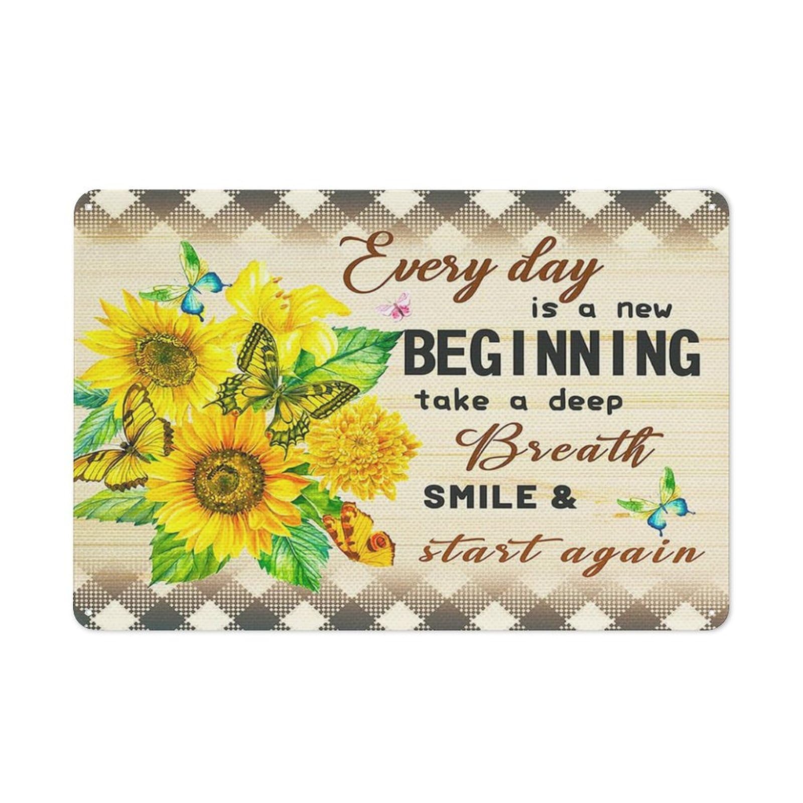 kisoyo Rustic Metal Tin Sign Every Day Is A New Beginning Wall Art Farmhouse Sunflowers Inspirational Wall Art Artwork Picture Poster Decor For Home Bedroom Living Room Kitchen 8x12 Inch